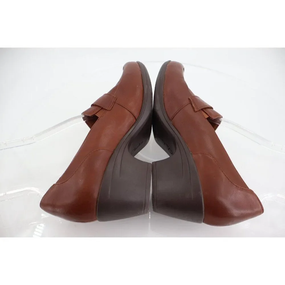 Clarks Women's Emily Andria Pump Size 10 Brown Leather Clock Heel Bootie